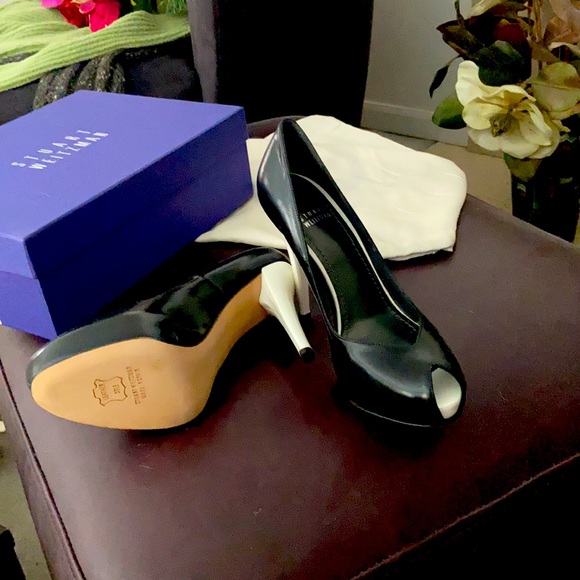 BRAND NEW Stuart Weitzman Black Kid Vamp platform peep toe two toned pumps - Picture 13 of 14